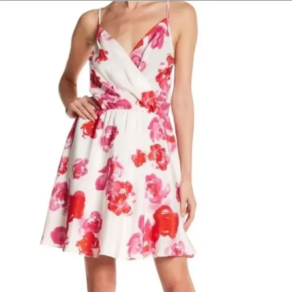 Amanda Uprichard Silk Floral Chelsea Dress Size Small White Pink Red